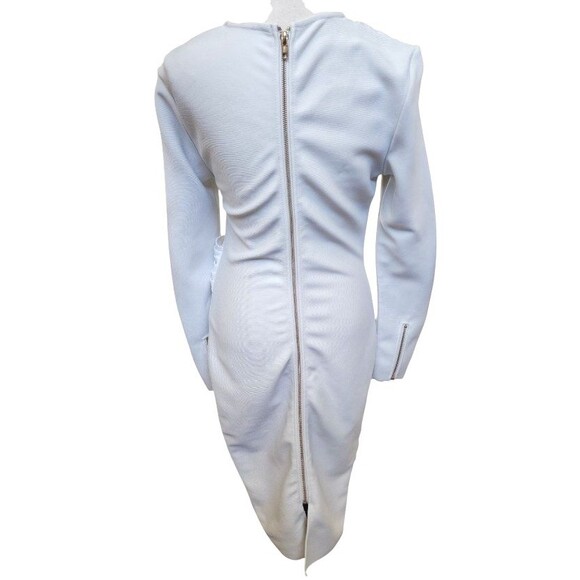 BodyCon Ruched White Draped Full Back Zip Dress Size Small - Picture 2 of 10